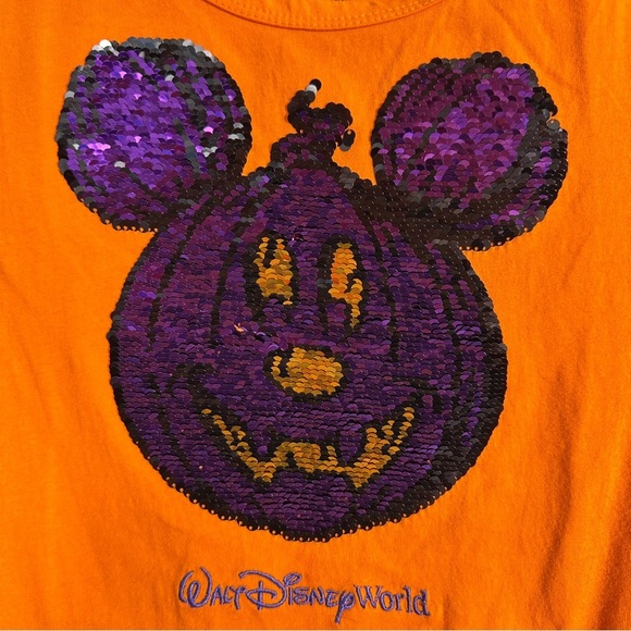 Disney Parks youth L Halloween tee, flip sequins, Mickey pumpkin, fall - Picture 3 of 6